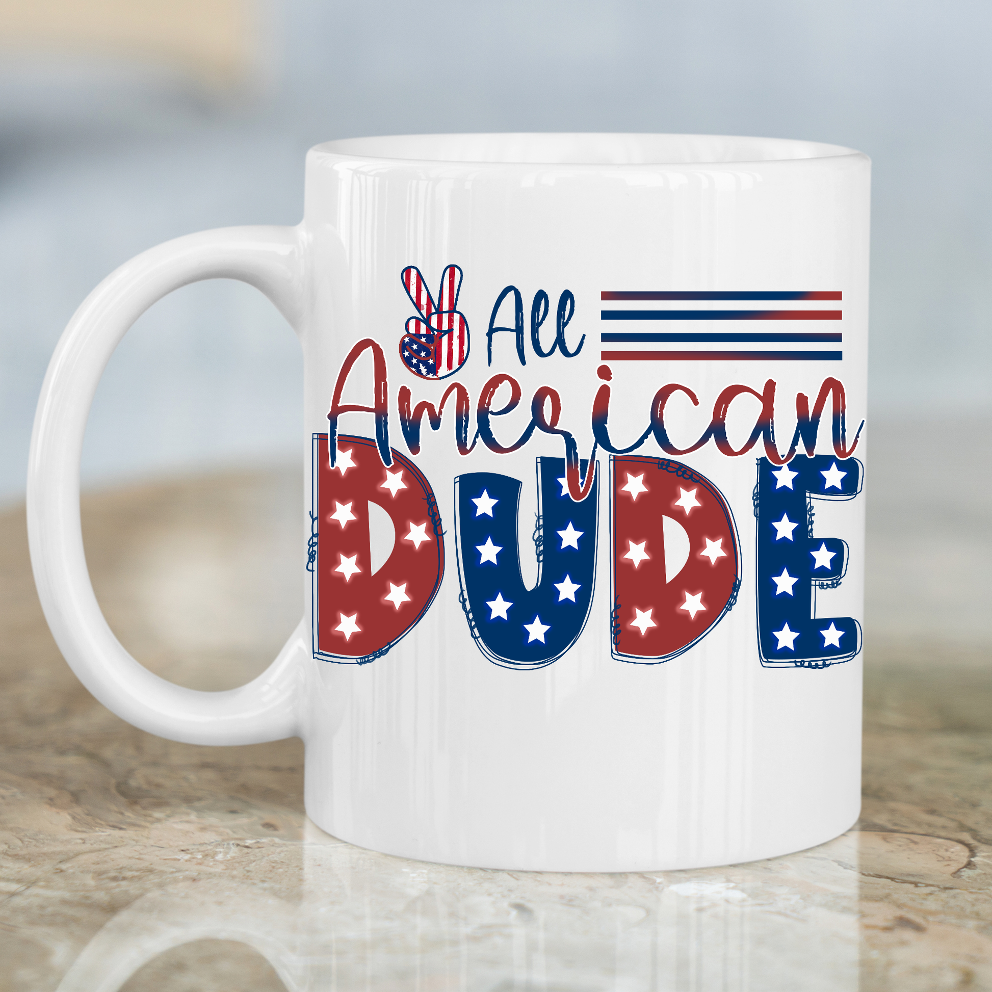 All American dude U.S.A flag Fourth of July Mug - Premium mugs from Lees Krazy Teez - Just $24.95! Shop now at Lees Krazy Teez