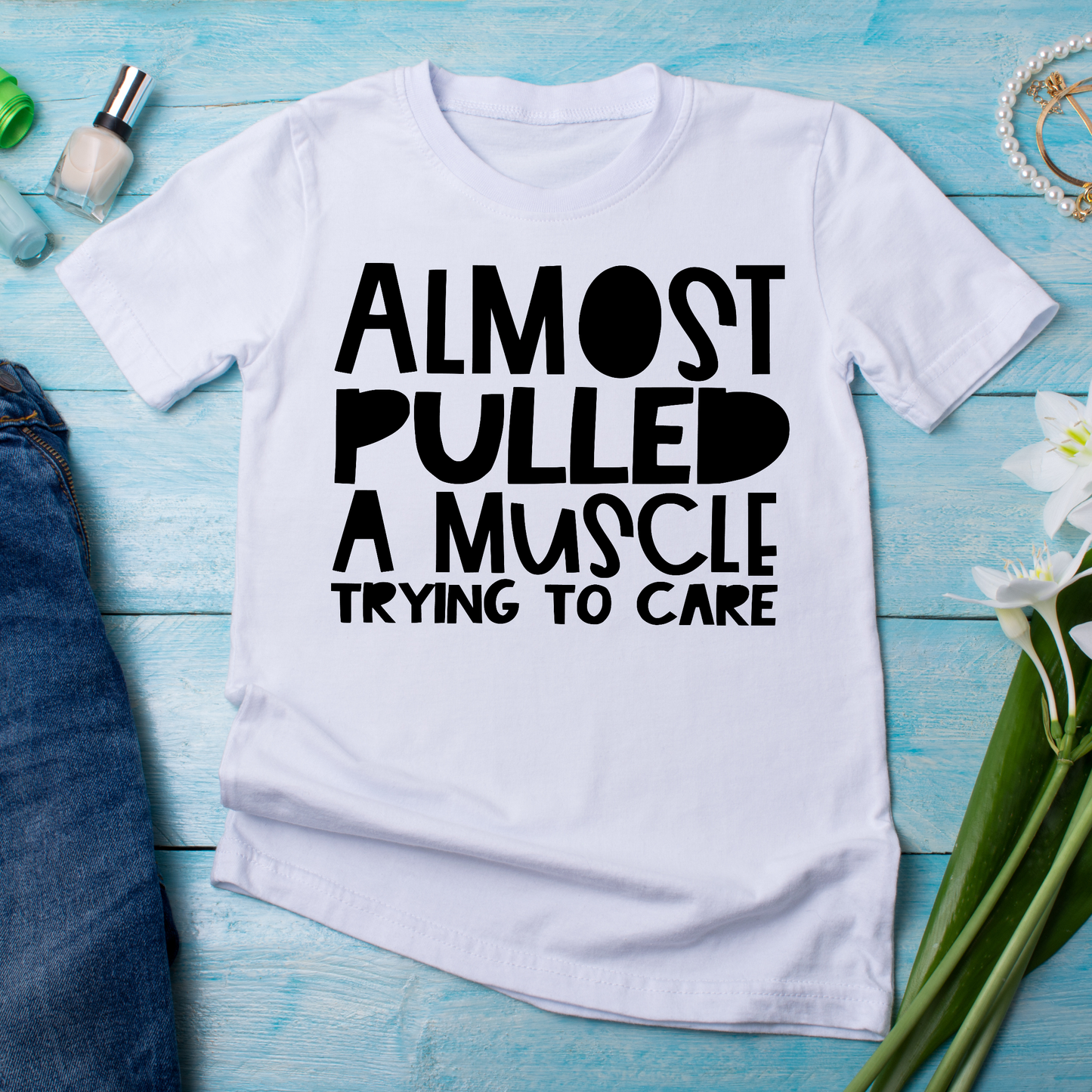 Almost pulled a muscle trying to care Women's awesome t-shirt - Premium t-shirt from Lees Krazy Teez - Just $21.95! Shop now at Lees Krazy Teez