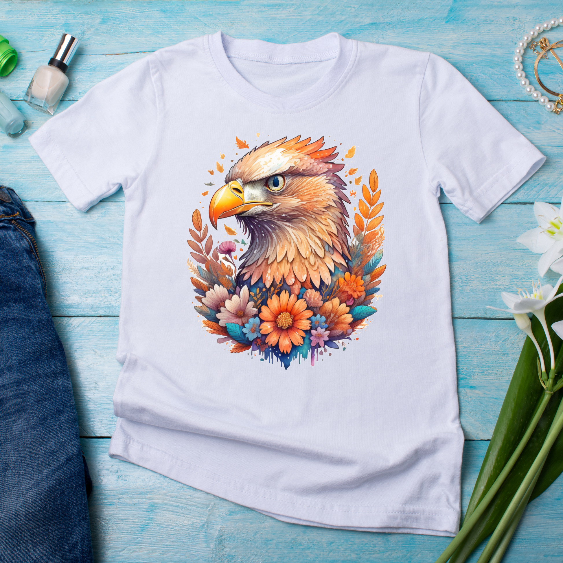 American bald eagle decor flowers - Women's t-shirt - Premium t-shirt from Lees Krazy Teez - Just $21.95! Shop now at Lees Krazy Teez