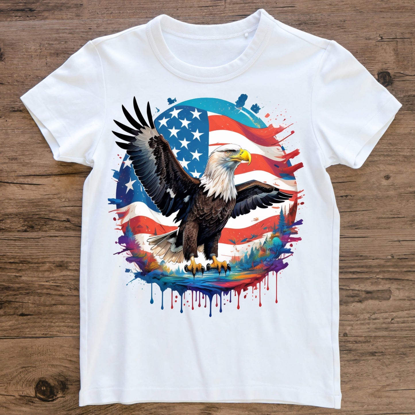 American bald eagle flying in front of USA flag Men's t-shirt - Premium t-shirt from Lees Krazy Teez - Just $21.95! Shop now at Lees Krazy Teez