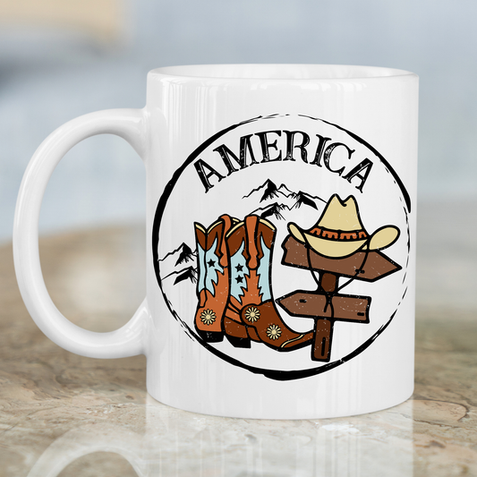 American cowboy vector art western Mug - Premium mugs from Lees Krazy Teez - Just $24.95! Shop now at Lees Krazy Teez