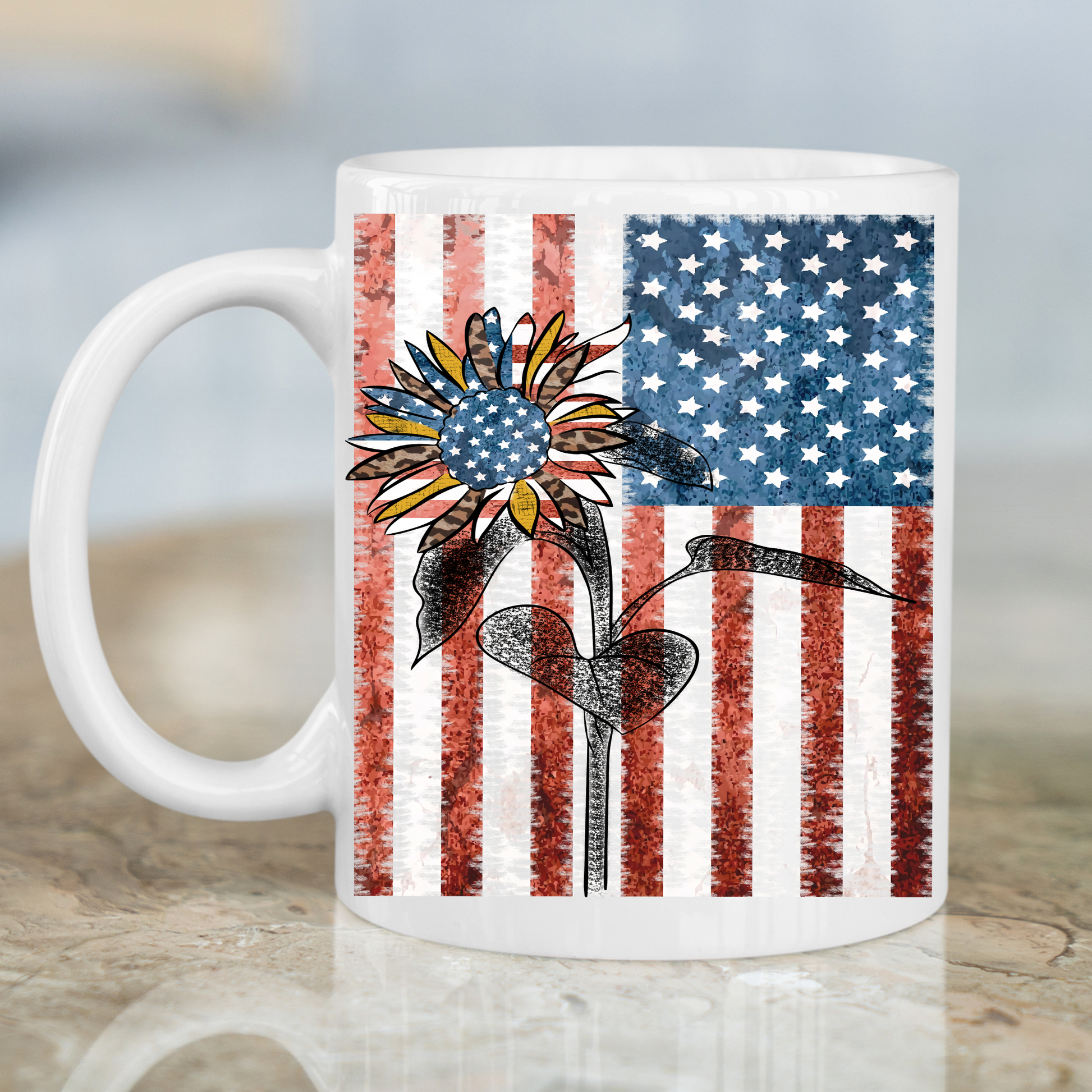 American sunflower flag Fourth of July Mug - Premium mugs from Lees Krazy Teez - Just $24.95! Shop now at Lees Krazy Teez