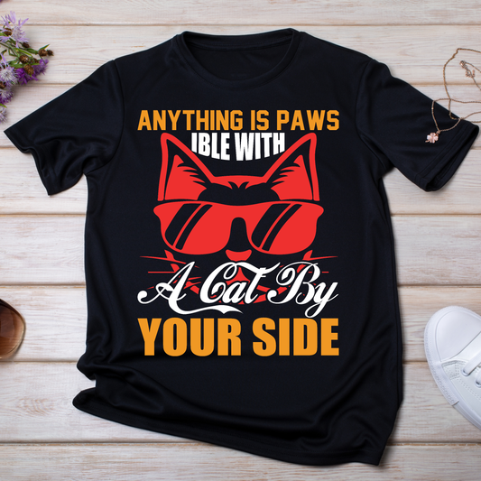Anything is paws ible with a cat by your side t-shirt - Premium t-shirt from Lees Krazy Teez - Just $19.95! Shop now at Lees Krazy Teez