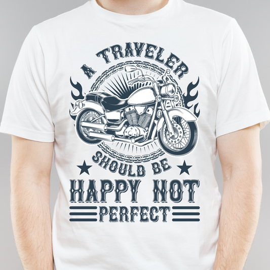 A traveler should be happy not perfect Men's motorcycle t-shirt - Premium t-shirt from Lees Krazy Teez - Just $21.95! Shop now at Lees Krazy Teez