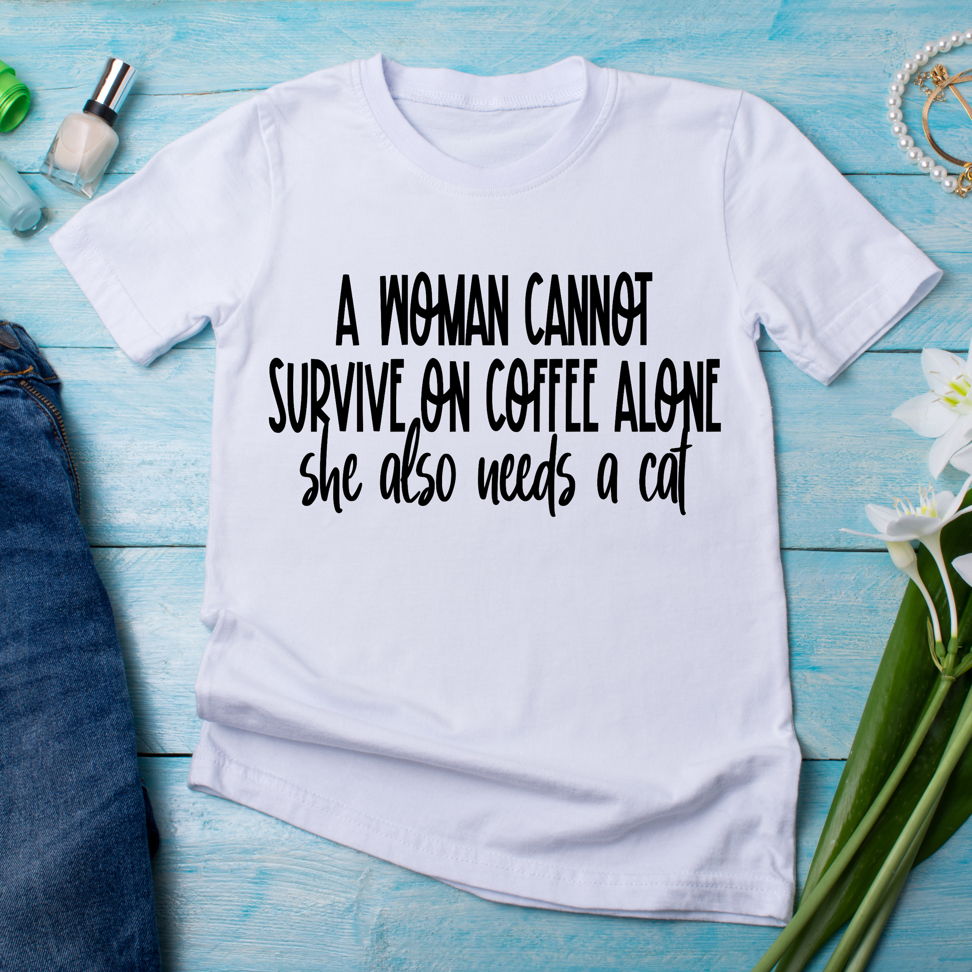 A woman cannot survive funny Women's coffee t-shirt - Premium t-shirt from Lees Krazy Teez - Just $21.95! Shop now at Lees Krazy Teez