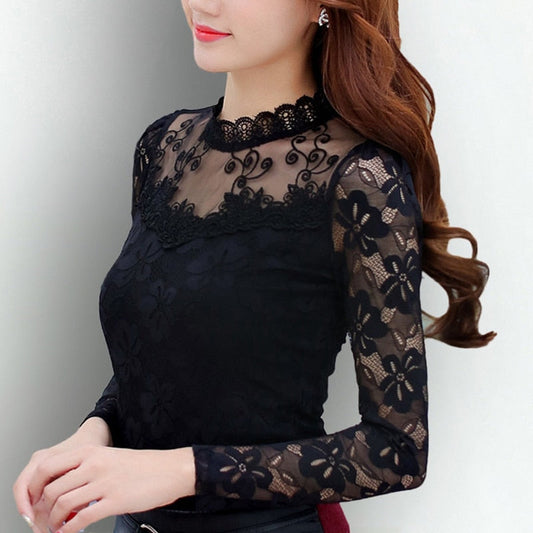 Chic Lace Long Sleeve Blouse: Stylish Spring and Autumn Women's Fashion Top - Premium t-shirt from eprolo - Just $24.95! Shop now at Lees Krazy Teez