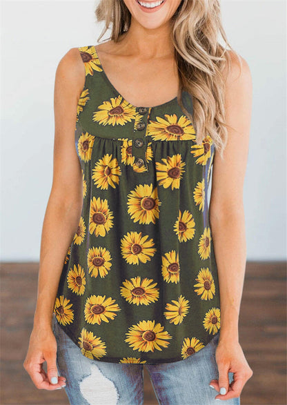 Sunflower Print Sleeveless Tank Top: Casual and Loose Women's T-Shirt - Premium  from eprolo - Just $21.95! Shop now at Lees Krazy Teez