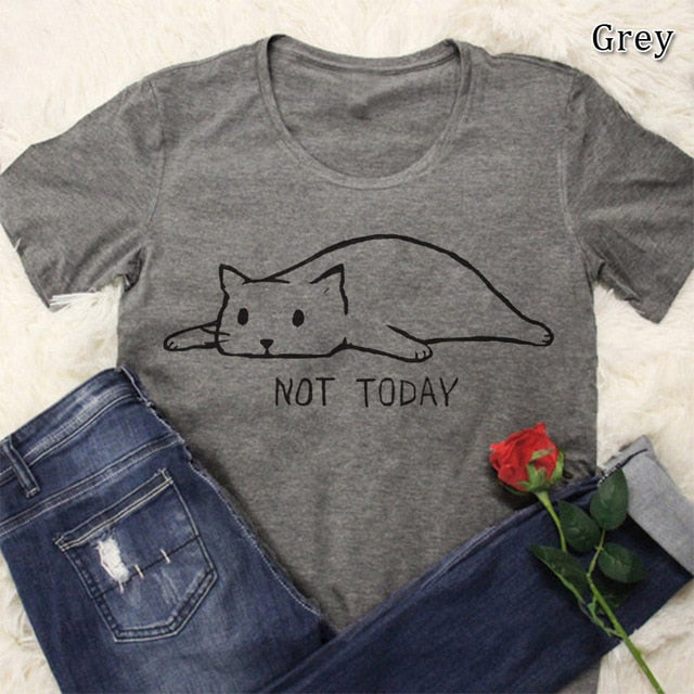 Not Today Shirt Cute Slack Cat Cartoon Printed Short Sleeve Cotton T tee - Premium t-shirt from eprolo - Just $19.95! Shop now at Lees Krazy Teez