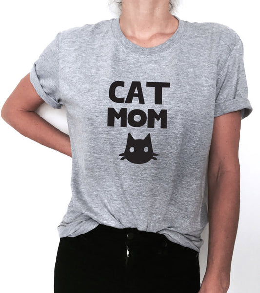 CAT MOM Print t-shirt Women's Cotton Casual Funny Top Tee - Premium t-shirt from eprolo - Just $21.95! Shop now at Lees Krazy Teez