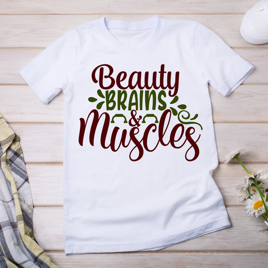 Beauty brains and muscles quote workout Women's t-shirt - Premium t-shirt from Lees Krazy Teez - Just $19.95! Shop now at Lees Krazy Teez