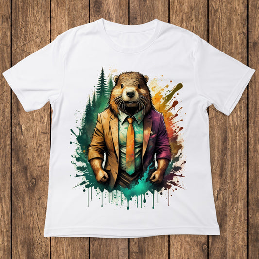 Beaver wearing a suit splash art t-shirt - Premium t-shirt from Lees Krazy Teez - Just $24.95! Shop now at Lees Krazy Teez