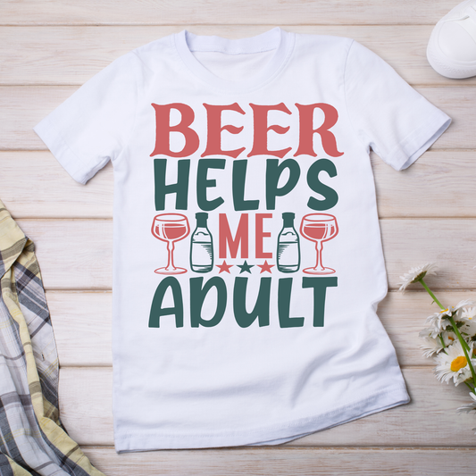 Beer helps me adult awesome drinking party ladies t-shirt - Premium t-shirt from Lees Krazy Teez - Just $19.95! Shop now at Lees Krazy Teez