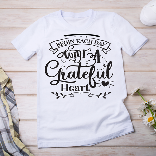 Begin each day with a grateful Women's t-shirt - Premium t-shirt from Lees Krazy Teez - Just $19.95! Shop now at Lees Krazy Teez