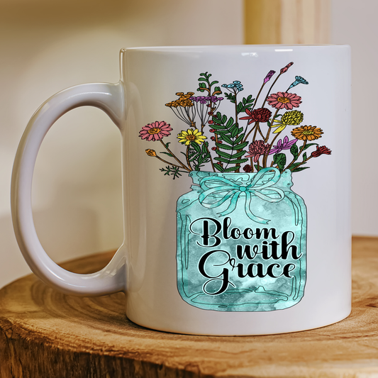 Bloom with grace flower decor Mug - Premium mugs from Lees Krazy Teez - Just $24.95! Shop now at Lees Krazy Teez