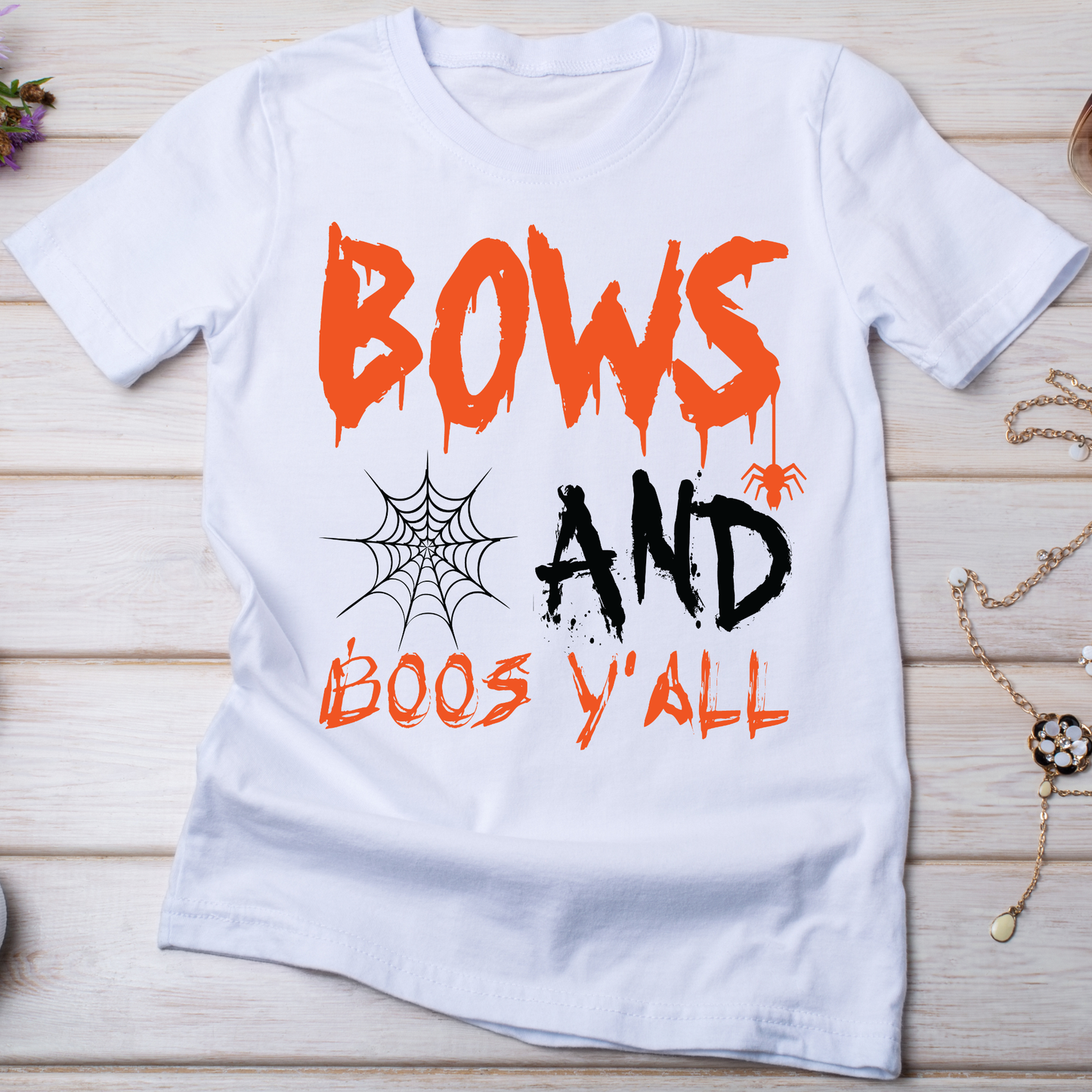 Bows and boos y'all Women's Halloween t-shirt - Premium t-shirt from Lees Krazy Teez - Just $19.95! Shop now at Lees Krazy Teez
