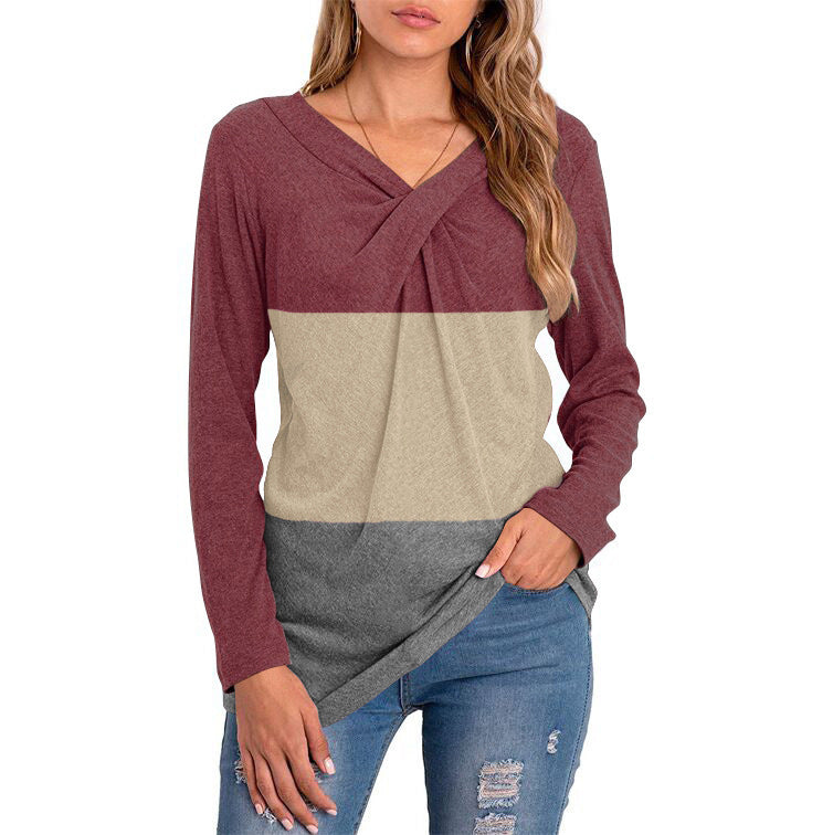 Chic V-Neck Long-Sleeve T-Shirt for Women: A Stylish Addition to Your Autumn and Winter Wardrobe - Premium t-shirt from eprolo - Just $24.95! Shop now at Lees Krazy Teez