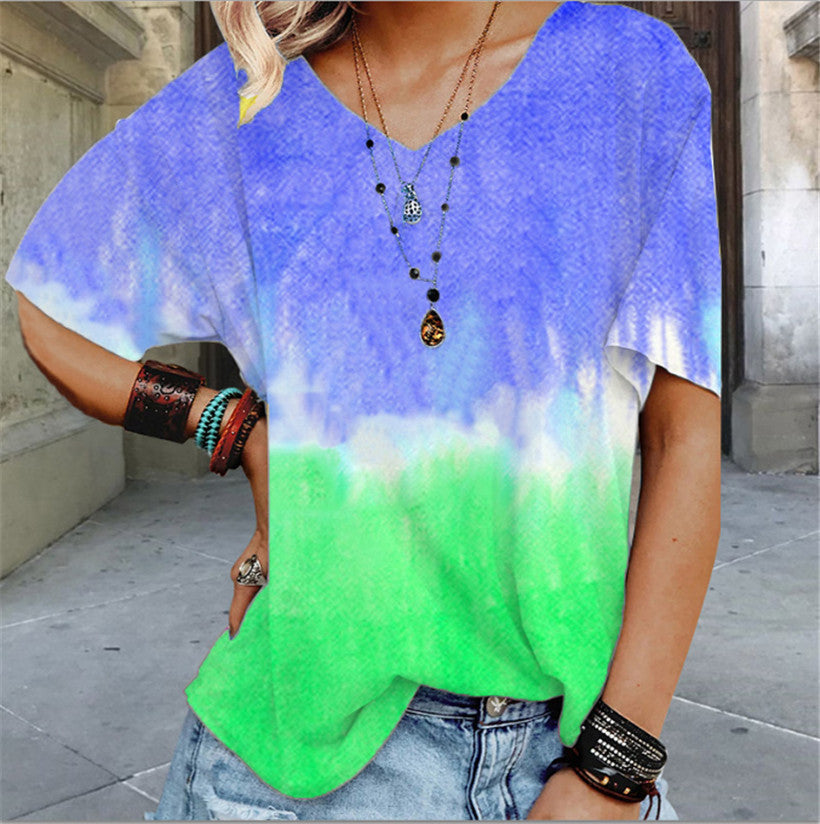 Summer Gradient Print Relaxed loose Fit T-Shirt for Women - Premium t-shirt from eprolo - Just $21.95! Shop now at Lees Krazy Teez