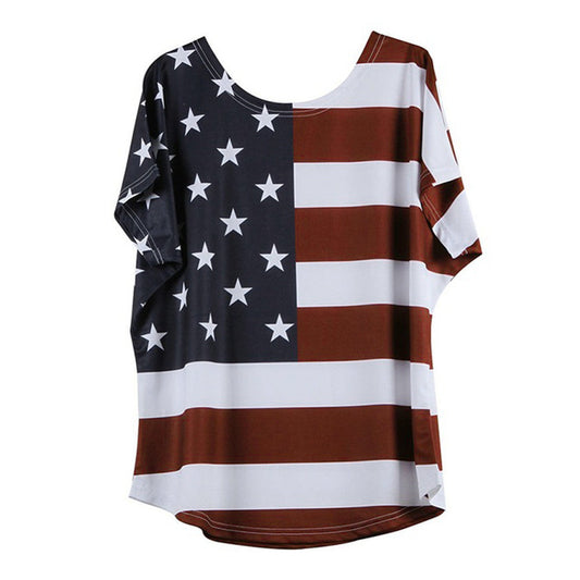 Stylish Plus Size Women's Loose T-Shirt with Star and Stripe Print - Embrace the USA Flag Fashion - Premium t-shirt from eprolo - Just $24.95! Shop now at Lees Krazy Teez
