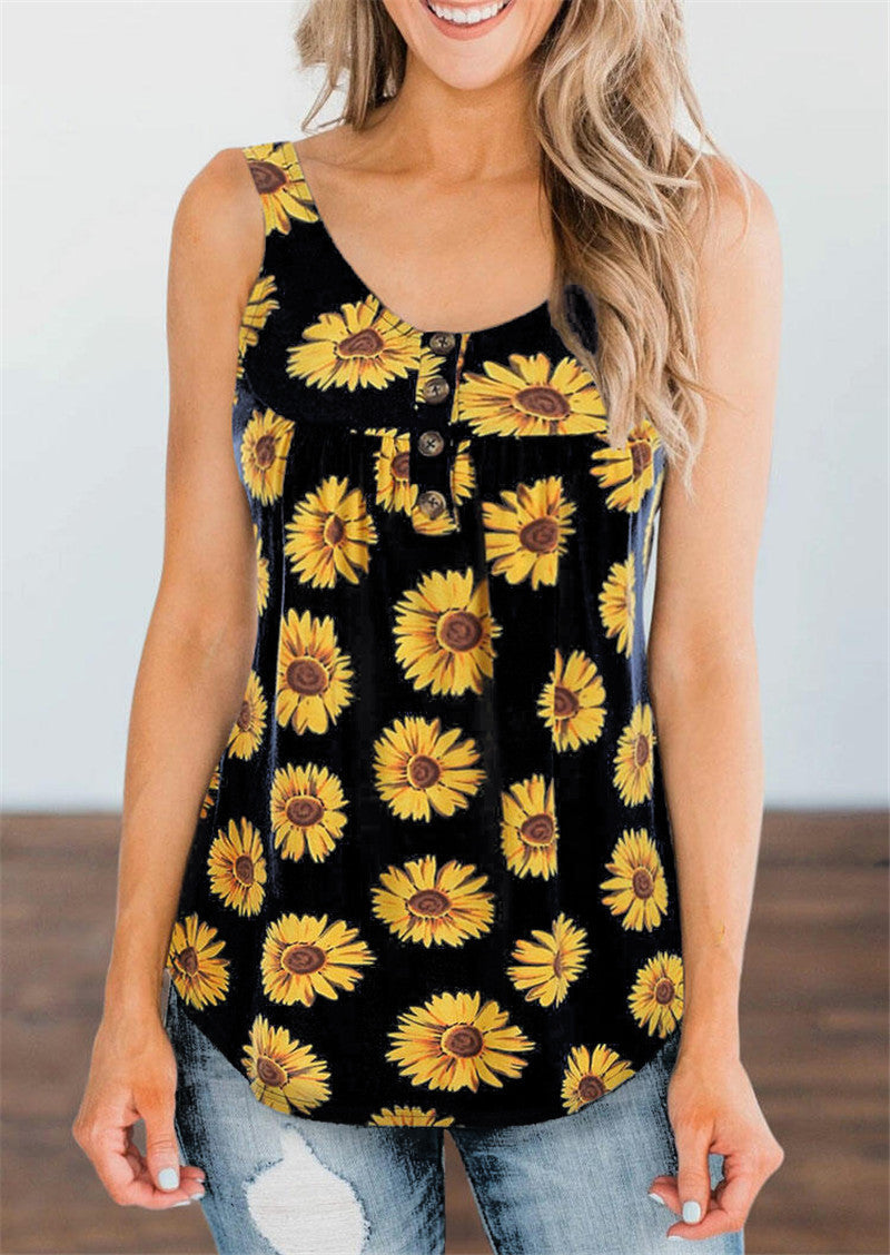 Sunflower Print Sleeveless Tank Top: Casual and Loose Women's T-Shirt - Premium  from eprolo - Just $21.95! Shop now at Lees Krazy Teez