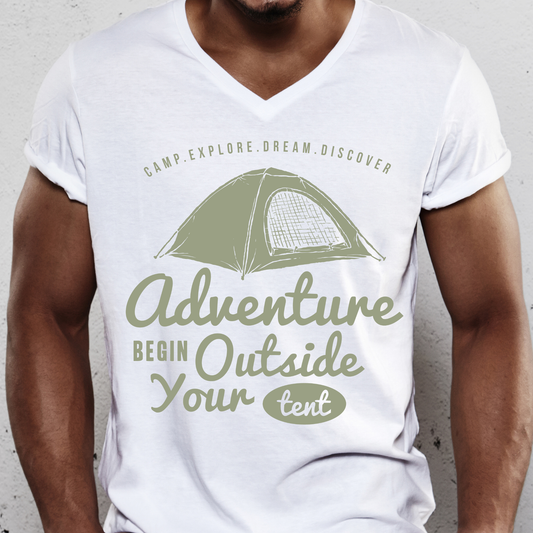 Camp explore dram discover adventure outside your tent Men's t-shirt - Premium t-shirt from Lees Krazy Teez - Just $19.95! Shop now at Lees Krazy Teez