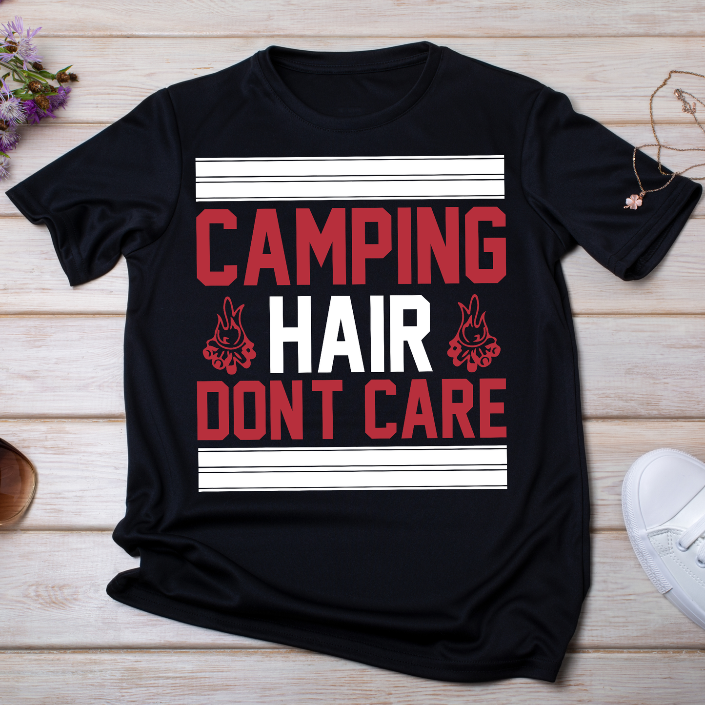 Camping hair don't care women's camping t-shirt - Premium t-shirt from Lees Krazy Teez - Just $19.95! Shop now at Lees Krazy Teez