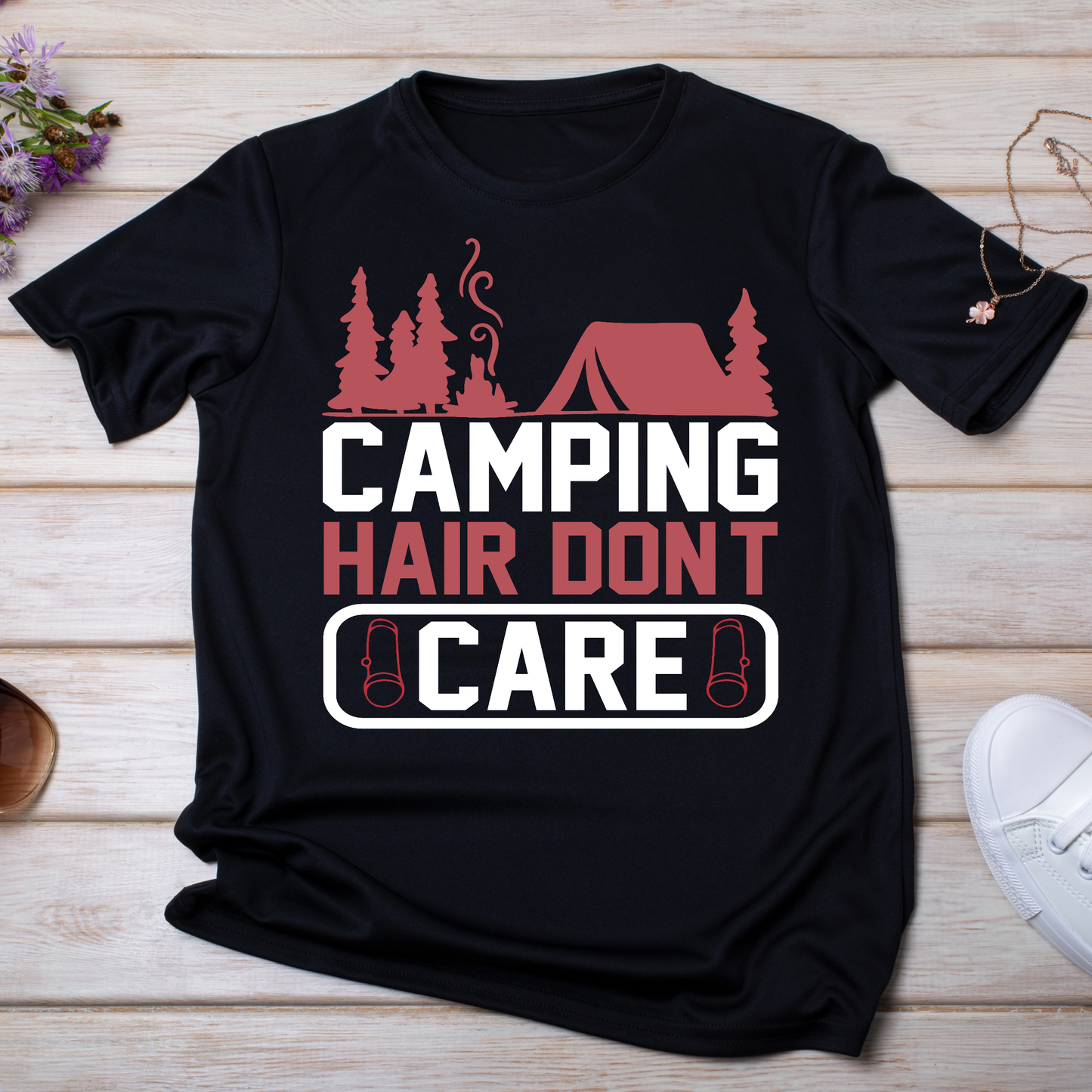 Camping hair don't care women's t-shirt - Premium t-shirt from Lees Krazy Teez - Just $19.95! Shop now at Lees Krazy Teez