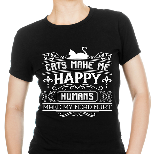 Cats make me happy humans make my head hurt t-shirt - Premium t-shirt from Lees Krazy Teez - Just $19.95! Shop now at Lees Krazy Teez
