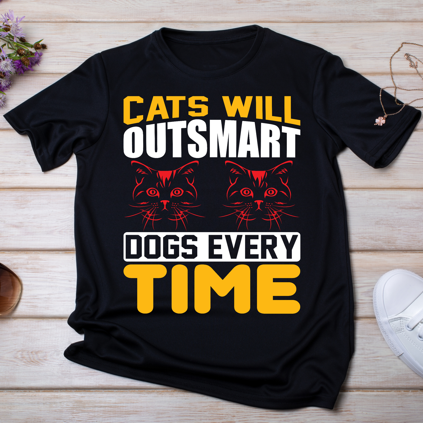 Cats will outsmart dogs every time Women's cat t-shirt - Premium t-shirt from Lees Krazy Teez - Just $19.95! Shop now at Lees Krazy Teez