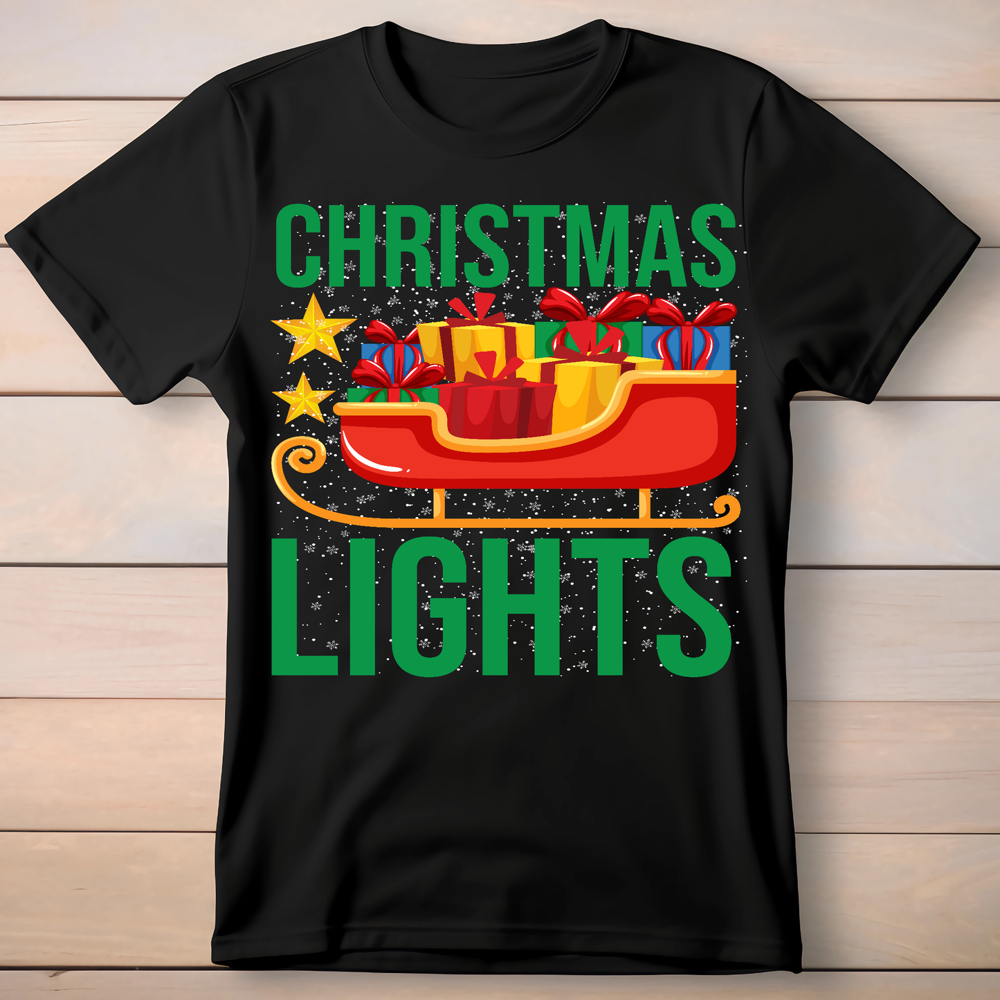 Christmas lights Santa sleigh presents graphic t-shirt - Premium t-shirt from Lees Krazy Teez - Just $19.95! Shop now at Lees Krazy Teez