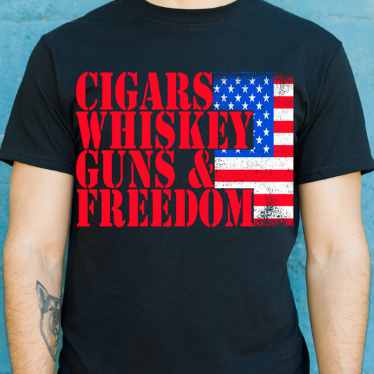 Cigars whiskey Guns and Freedom Patriot 4th of july t-shirt - Premium t-shirt from Lees Krazy Teez - Just $19.95! Shop now at Lees Krazy Teez