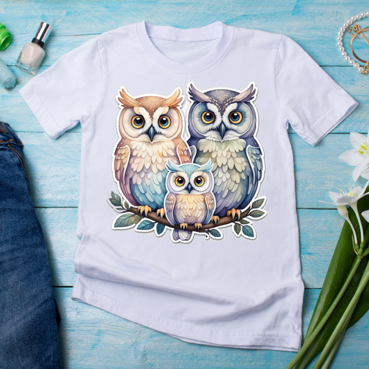 Colorful owls on a tree branch vector art - Women's t-shirt - Premium t-shirt from Lees Krazy Teez - Just $21.95! Shop now at Lees Krazy Teez