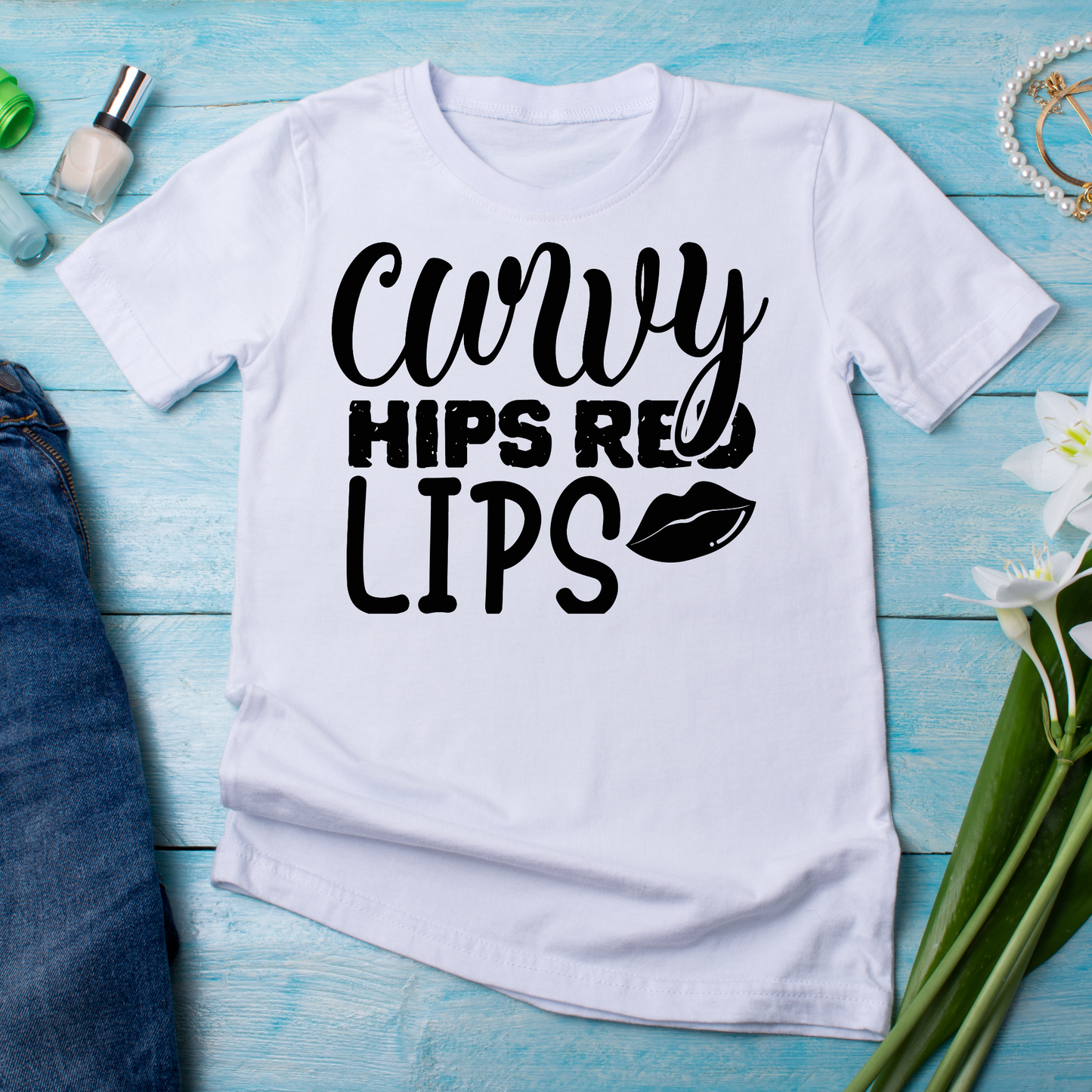 Curvy hips red lips quotes and sayings Women's cool shirt - Premium t-shirt from Lees Krazy Teez - Just $19.95! Shop now at Lees Krazy Teez