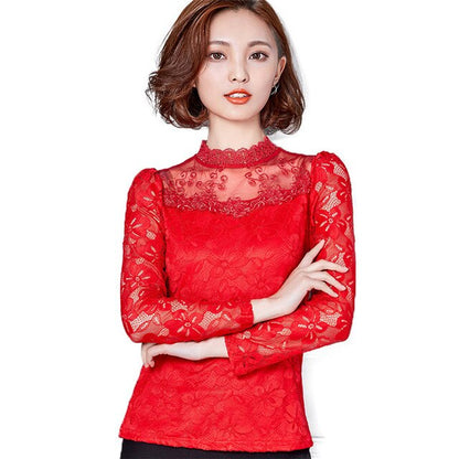 Chic Lace Long Sleeve Blouse: Stylish Spring and Autumn Women's Fashion Top - Premium t-shirt from eprolo - Just $24.95! Shop now at Lees Krazy Teez