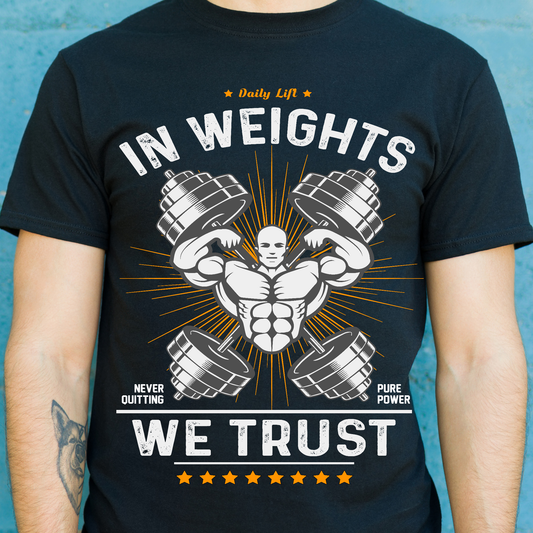 Daily lift in weights we trust funny bodybuilding t-shirt - Premium t-shirt from Lees Krazy Teez - Just $19.95! Shop now at Lees Krazy Teez