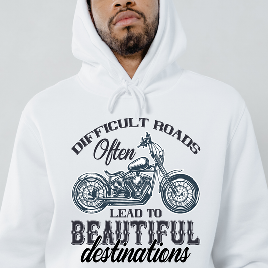 Difficult roads often lead to beautiful destinations Men's biker Hoodie - Premium t-shirt from Lees Krazy Teez - Just $39.95! Shop now at Lees Krazy Teez