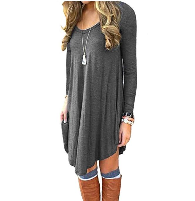 Effortless Elegance: Women's Long Sleeve Casual Loose T-Shirt Dress - Premium t-shirt from eprolo - Just $25.95! Shop now at Lees Krazy Teez