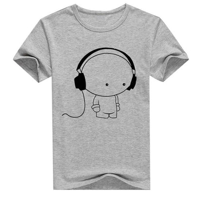 Groove in Style: Cartoon Headphone Man Short Sleeve Tee and Casual Elegance for Men - Premium t-shirt from eprolo - Just $19.95! Shop now at Lees Krazy Teez