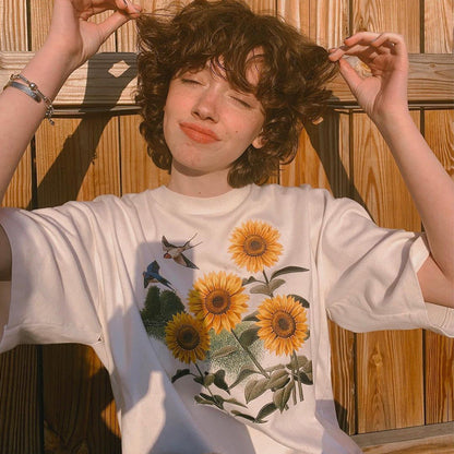 Chirpy Sunflower Delight Ins Fashion Street Casual Women's T-Shirt Perfect for Summer on Campus - Premium t-shirt from eprolo - Just $21.95! Shop now at Lees Krazy Teez