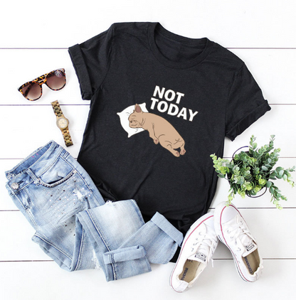 Not Today Shirt Cute Slack Cat Cartoon Printed Short Sleeve Cotton T tee - Premium t-shirt from eprolo - Just $19.95! Shop now at Lees Krazy Teez