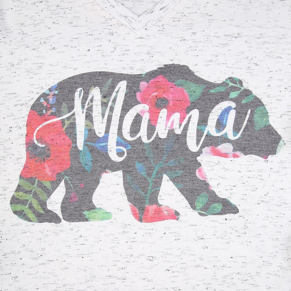 Floral Mama Bear Charm: Summer V-Neck Plus Size Women's T-Shirt - Premium t-shirt from eprolo - Just $21.95! Shop now at Lees Krazy Teez