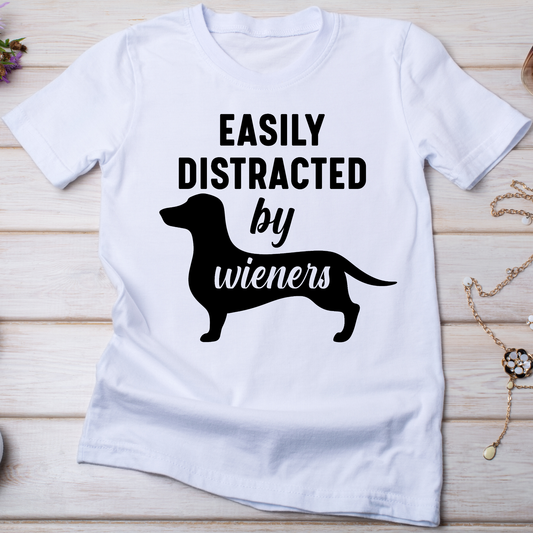 Easily distracted by wieners funny Women's dog t-shirt - Premium t-shirt from Lees Krazy Teez - Just $19.95! Shop now at Lees Krazy Teez