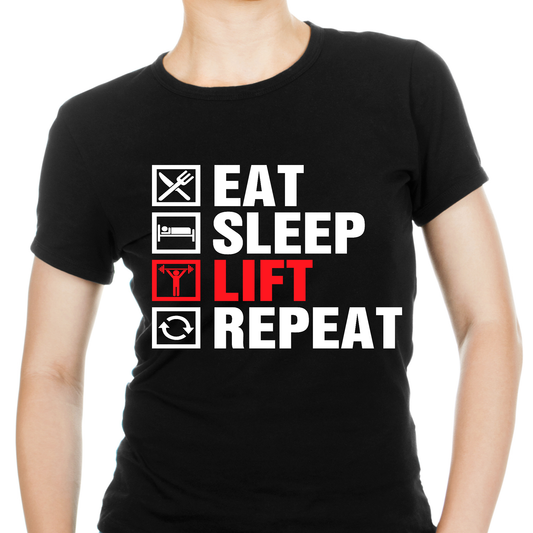 Eat sleep lift repeat Women's workout t-shirt - Premium t-shirt from Lees Krazy Teez - Just $19.95! Shop now at Lees Krazy Teez