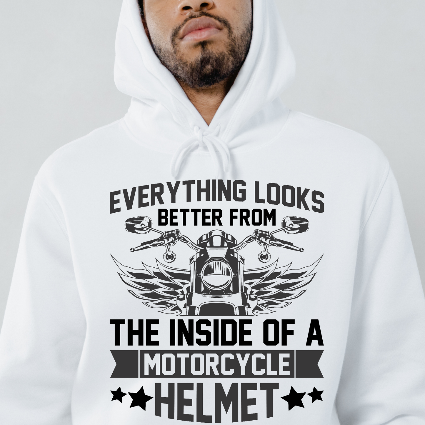 Everything looks better from the inside of helmet Men's biker Hoodie - Premium t-shirt from Lees Krazy Teez - Just $39.95! Shop now at Lees Krazy Teez
