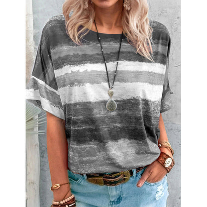Women New Summer Gradient Contrast Color Short Sleeved T-Shirt - Premium t-shirt from eprolo - Just $24.95! Shop now at Lees Krazy Teez