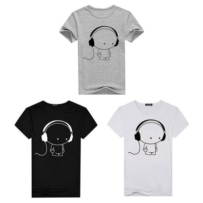 Groove in Style: Cartoon Headphone Man Short Sleeve Tee and Casual Elegance for Men - Premium t-shirt from eprolo - Just $19.95! Shop now at Lees Krazy Teez