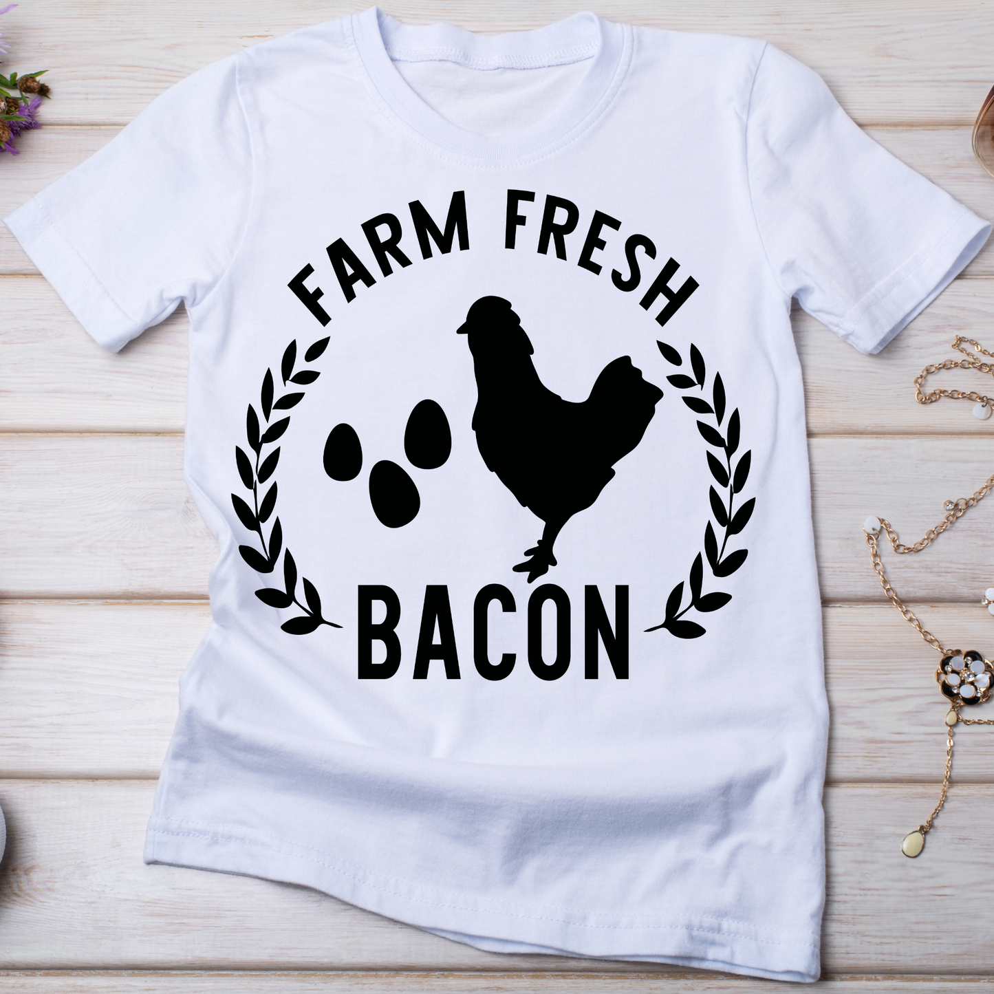 Farm fresh bacon chicken Women's funny farm t-shirt - Premium t-shirt from Lees Krazy Teez - Just $19.95! Shop now at Lees Krazy Teez