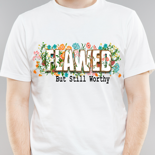 Flawed but still worthy Christian t-shirt - Premium t-shirt from Lees Krazy Teez - Just $21.95! Shop now at Lees Krazy Teez