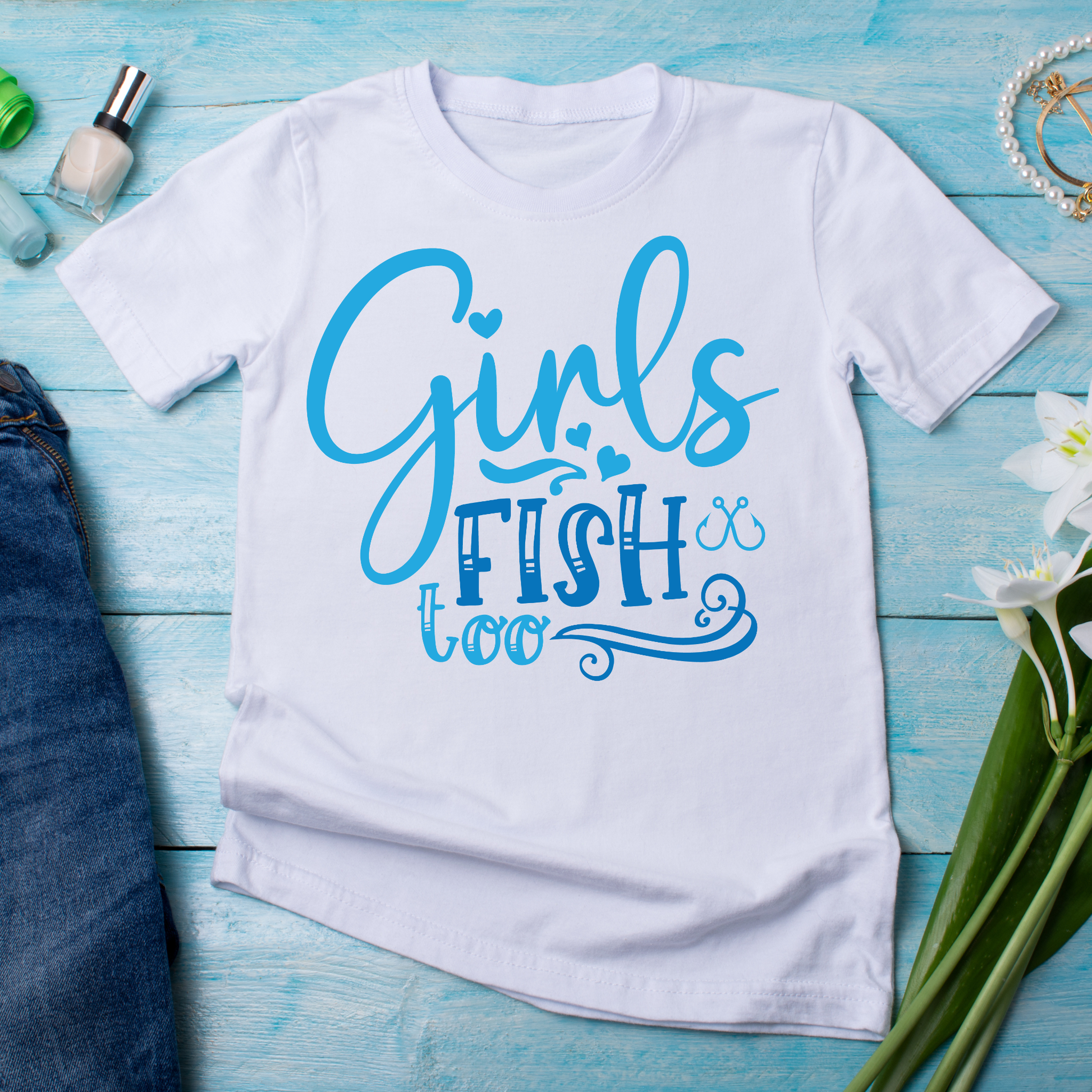 Girls fish too - Women's awesome fishing t-shirt - Premium t-shirt from Lees Krazy Teez - Just $19.95! Shop now at Lees Krazy Teez