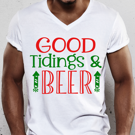 Good tidiings and beer Funny drinking christmas t-shirt - Premium t-shirt from Lees Krazy Teez - Just $19.95! Shop now at Lees Krazy Teez