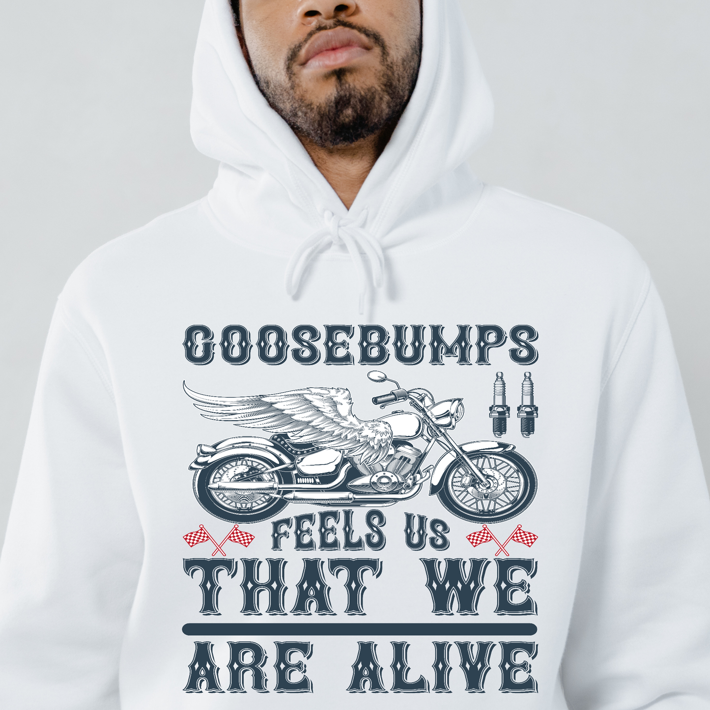Goosebumps feels us that we are alive Men's biker Hoodie - Premium t-shirt from Lees Krazy Teez - Just $39.95! Shop now at Lees Krazy Teez